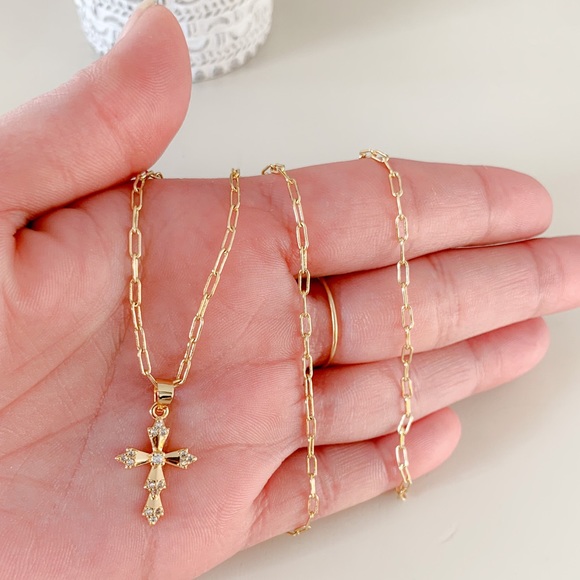 Dainty CZ Cross Necklace | 14k Gold Filled - Picture 11 of 12